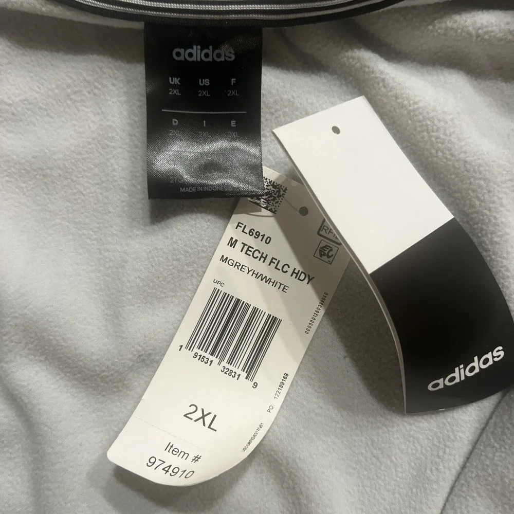 NWT Adidas Sweater‎ Mens 2XL Gray Full Zip Sweatshirt Stretch Hooded Athletic